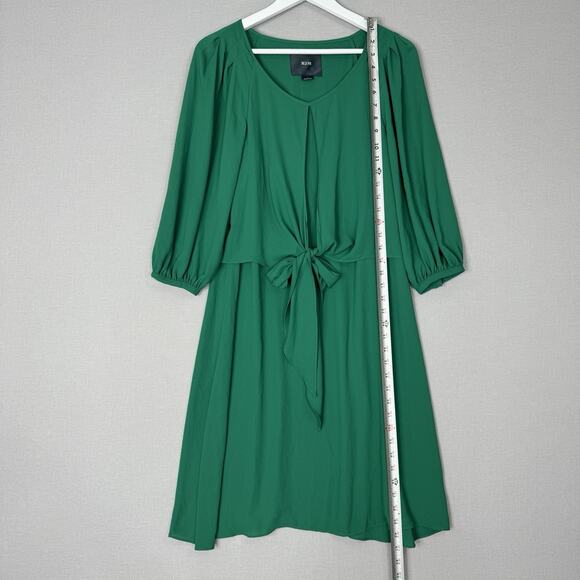 Maeve Anthro Womens Dress 4 Green Valparaiso Chiffon Tie Bow Front Career Preppy - Picture 3 of 16